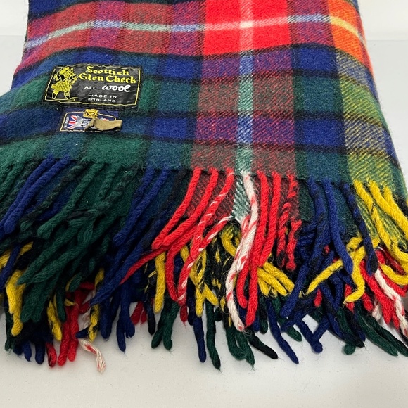 Vtg All Wool England Made Scottish Glen Check Plaid Fringe Throw Blanket 56 X 60 - Picture 5 of 10